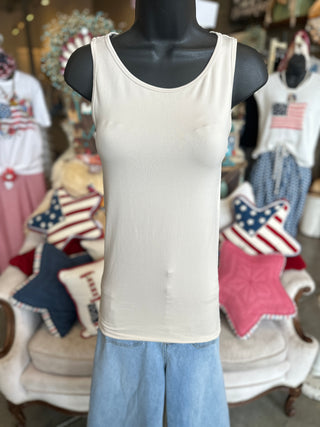 Zenana Seamless Tank Top in Brown, Beige and White