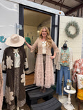 Taupe Crochet Cardigan with Mesh Layer