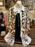 Leopard Sweater Jacket with Lace Trim