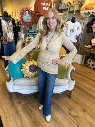 Tan Diagonal Lace Top