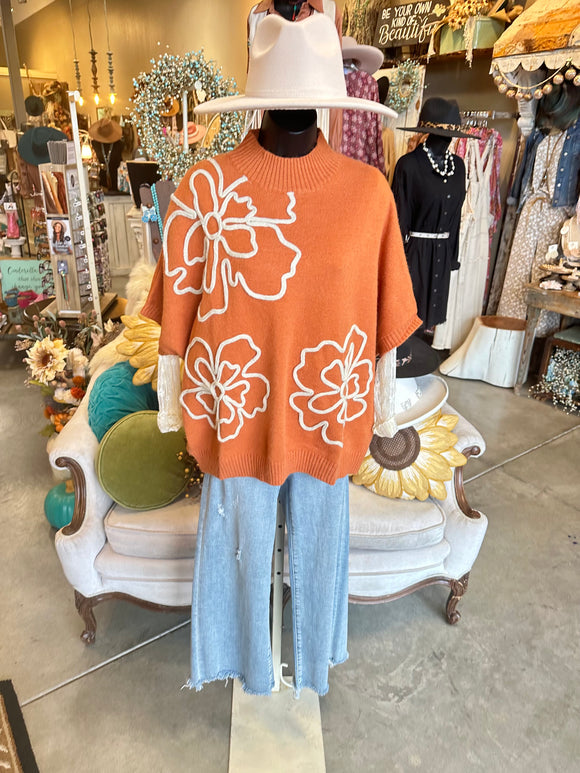 Orange or Ivory Floral Embroidery Sweater