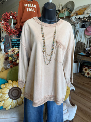 Clay Mineral Washed Contrasting Knit Top