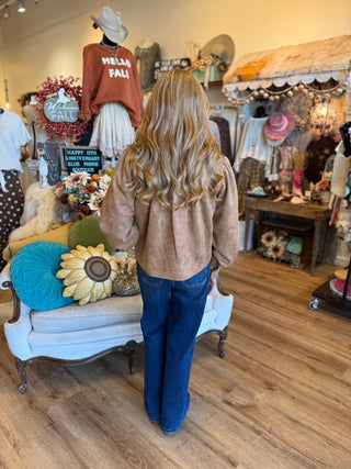 Suede Zip Up Jacket in Bone and Almond