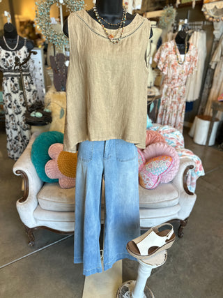 Linen Tank Top in Camel, Black, Khaki or Brown