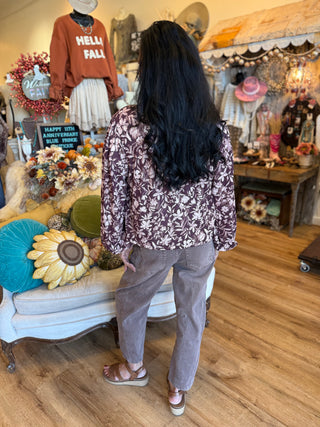 Wine Floral Blouse