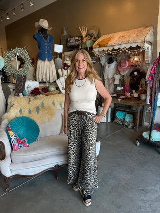 Leopard Print Pant with Ruffled Hem
