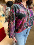 Teal Floral Velvet Burnout Blouse