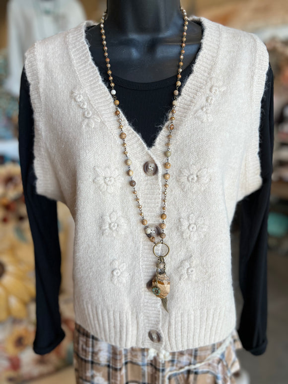 Cream or Brown Floral Knit Vest