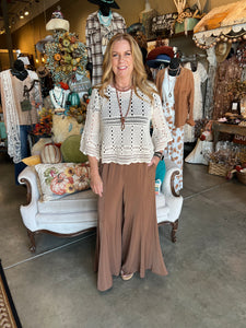 Cream Crochet Bell Sleeve Top
