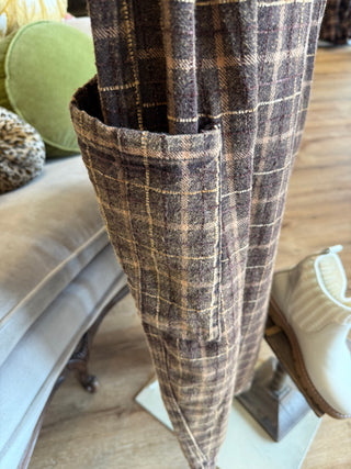 Brown Plaid Woven Barrel Pant