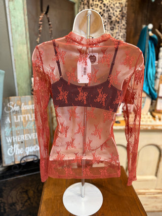 Rust or Dusty Blue Lace Mesh Top