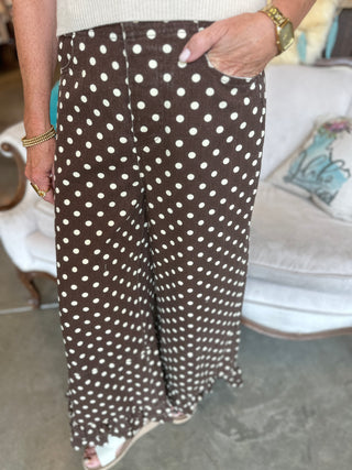 Brown and White Polka Dot Ruffled Jean