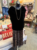 Leopard Print Velvet Midi Skirt