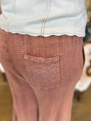 Coffee or Red Bean Gauze Lace Pant