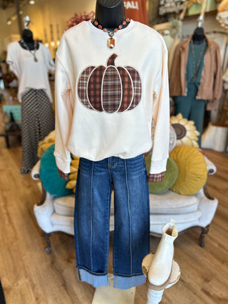 Pumpkin Patchwork Terry Knit Top