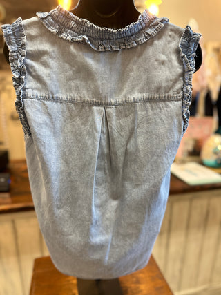 Denim Ruffle Edge Sleeveless Top