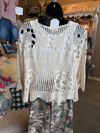 Beige Crochet 3/4 Sleeve Top