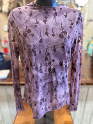 Plum, Teal or Latte Mesh Floral Top