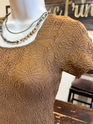 Jacquard Floral Seamless Top in Black, Brown and Ivory