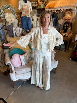 Natural Linen and Lace Tiered Jacket