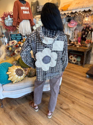Black Plaid Patch Hoodie