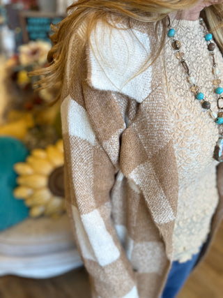 Camel Gingham Coatigan