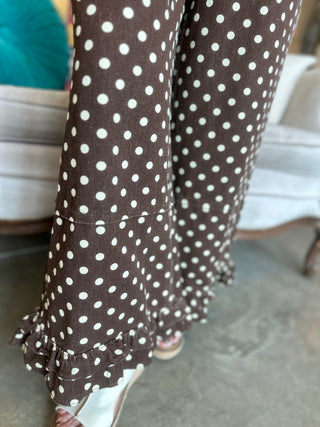 Brown and White Polka Dot Ruffled Jean