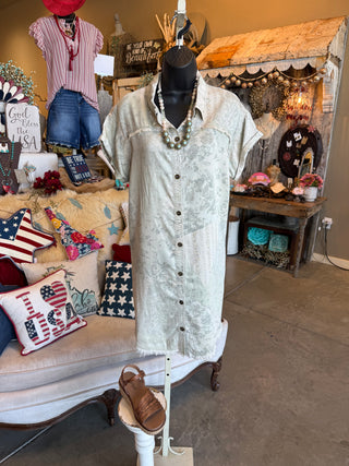 Printed Washed Twill Shirt Dress in Rose, Sage or Taupe