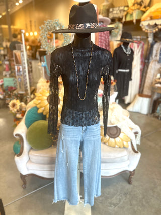 Lace Long Sleeve Top in Black, Ivory, Nude or Rose