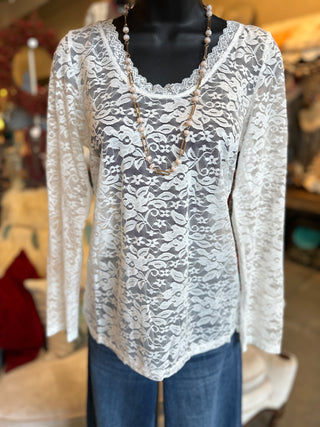 A Rare Bird Lace Top in Tan, Mint, White and Pink