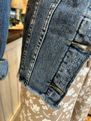 KanCan Frayed Denim Jacket in Dark or Light Denim, Taupe  or White