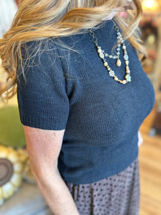 Black Basic Short Sleeve Sweater