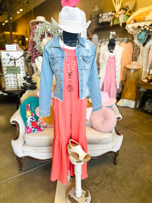 Gauze Overall in Coral