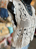 Eyelet Ruffled Crochet Vest in Beige