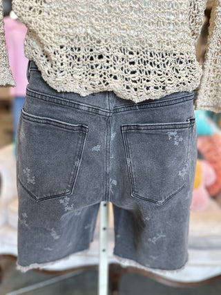 Washed Black Printed Bermuda Short