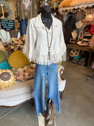 Risen Tattered Hem Wide Leg Jean