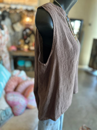 Linen Tank Top in Camel, Black, Khaki or Brown