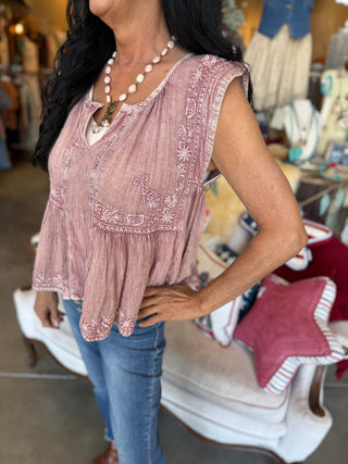 Mineral Washed Pink Sleeveless Top