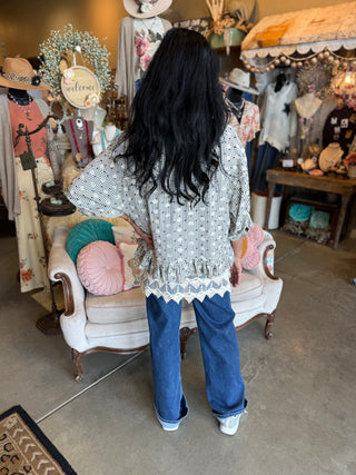 Navy Checked Ruffle Hem Top