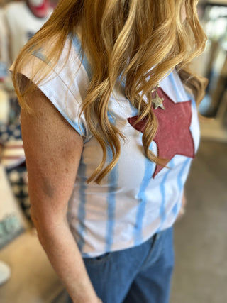 Star Patch Striped Sleeveless Top