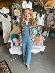 Tie Strap Twill Overalls in Denim, Light Camel and Violet