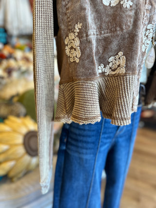 Washed Toffee Embroidered Jacket