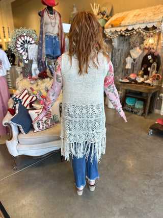 Cream Fringe Long Vest