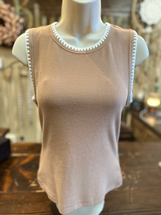 Ribbed Sleeveless Top in Black, Caramel and Oatmeal