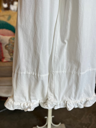 Ruffle Wide Leg Twill Pant in Denim or White