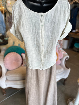 Linen Rolled Sleeve Top in Beige, Brown or Khaki