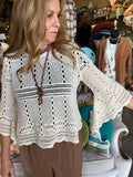 Cream Crochet Bell Sleeve Top