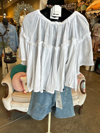 Pol Embroidery Blouse in White or Denim Blue