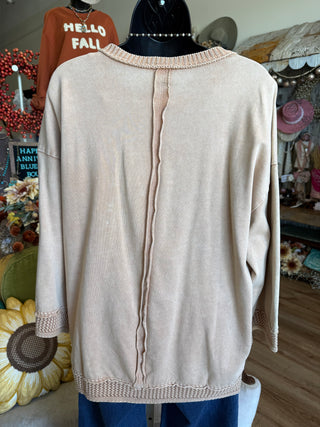Clay Mineral Washed Contrasting Knit Top