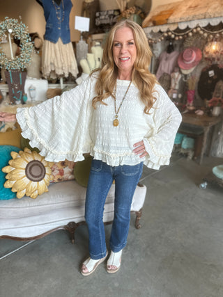 Cream Ruffled Lace Poncho
